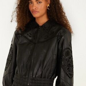 ‼️ NWT Farm Rio Black Leather Richelieu Bomber Sz Large ‼️